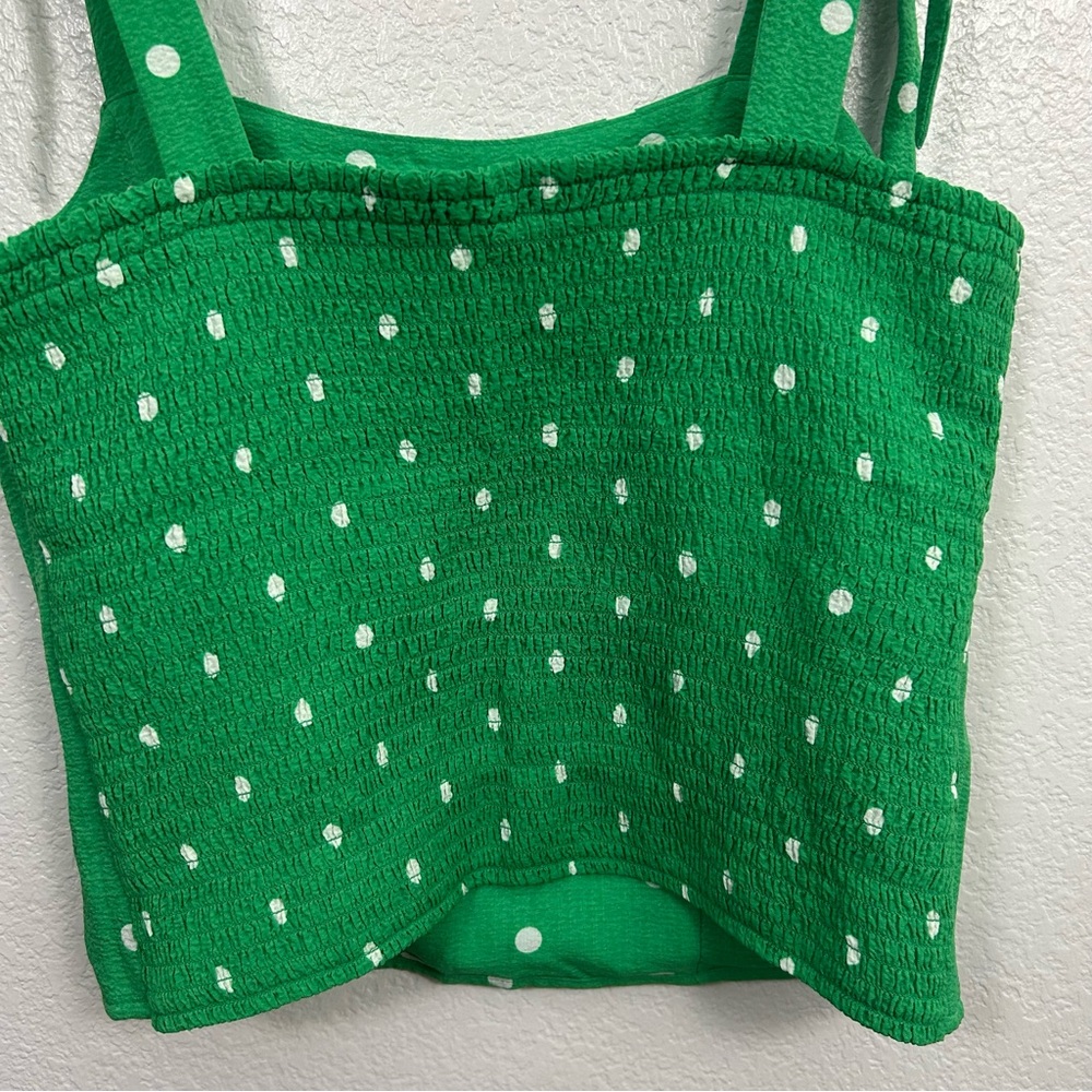 Old Navy Smocked Polka Dot Tie Shoulder Top Kelly Green Dobby Corset St Patrick - Picture 6 of 8
